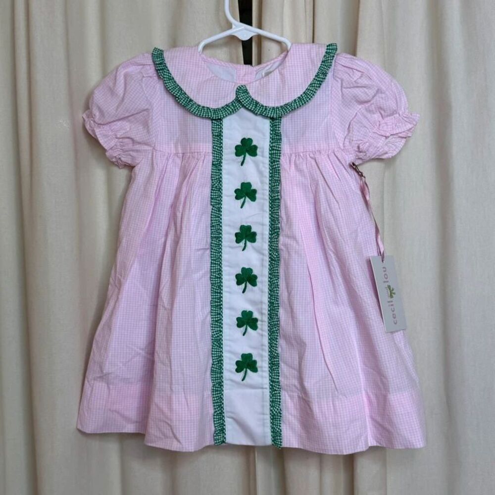 Nwt Cecil & Lou 18 months pink gingham St. Patrick's Day dress pink